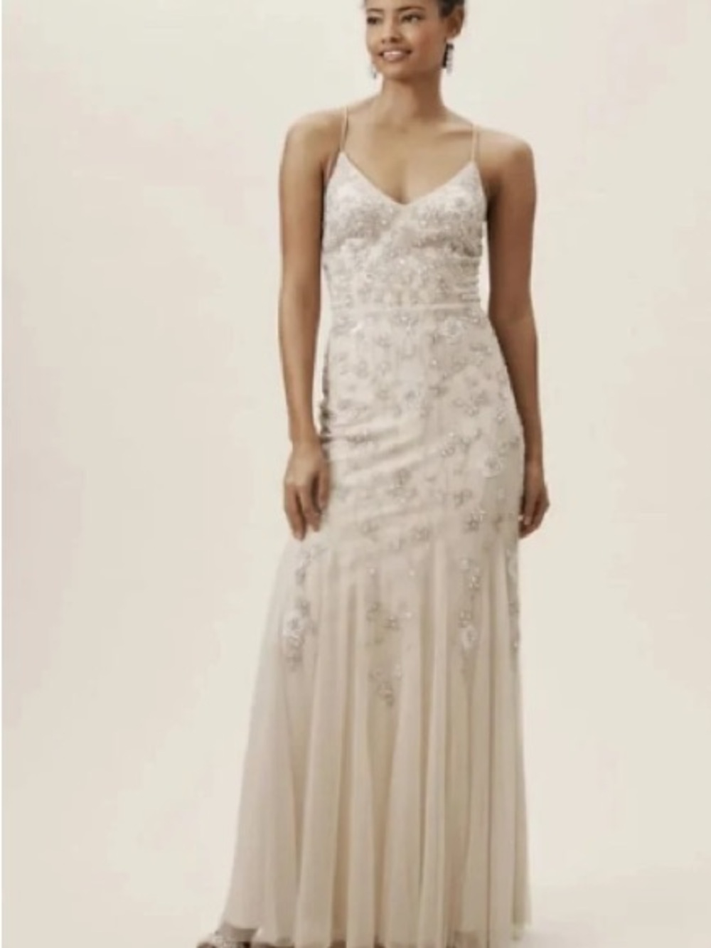 Anthropologie- BHLDN Beaded Champagne Spaghetti-Strap Maxi Dress